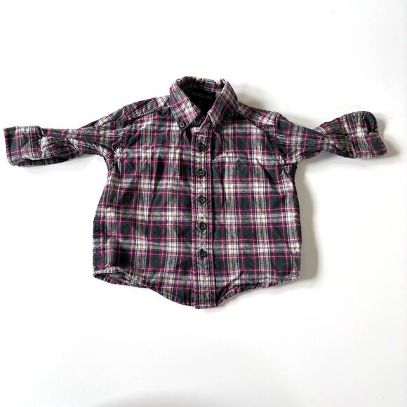 Ralph Lauren Boys 3-6 Months Flannel Shirt Button Down Red Green - Picture 1 of 5